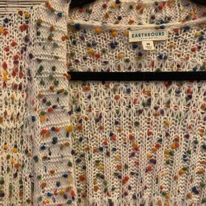 Multicolor Dotted Woven Cardigan by Earthbound - Colorful Rainbow Sweater Boho M